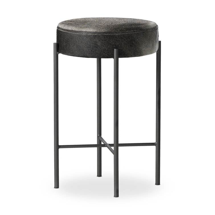 Black and White Speckled Hide Counter Stool with Gunmetal Iron Legs