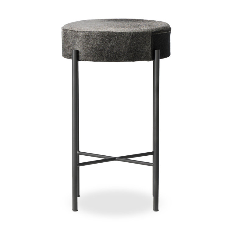 Black and White Speckled Hide Counter Stool with Gunmetal Iron Legs