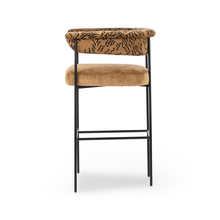Slate Boucle Modern Metal Frame Bar Stool with Leather Seat