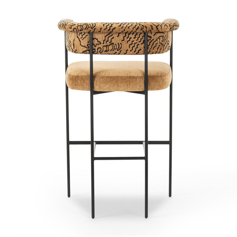 Slate Boucle Modern Metal Frame Bar Stool with Leather Seat