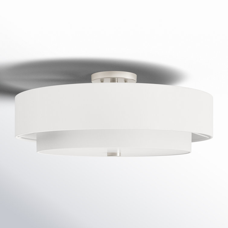 Meridian Brushed Nickel 5-Light Indoor Drum Flush Mount with Off-White Shade
