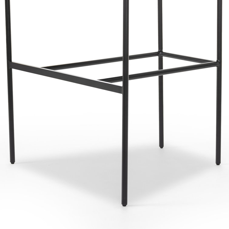 Slate Boucle Modern Metal Frame Bar Stool with Leather Seat