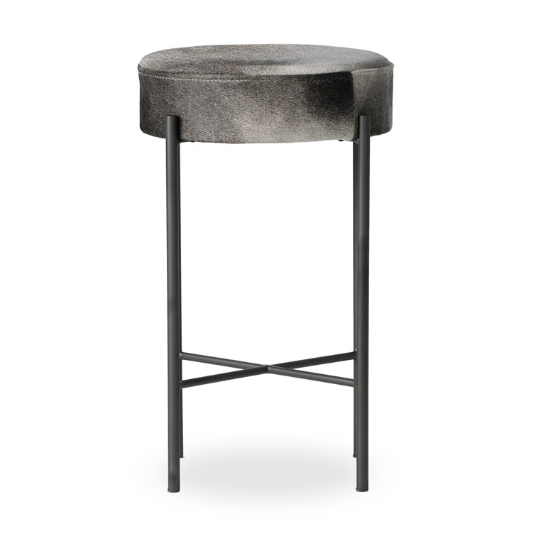 Black and White Speckled Hide Counter Stool with Gunmetal Iron Legs