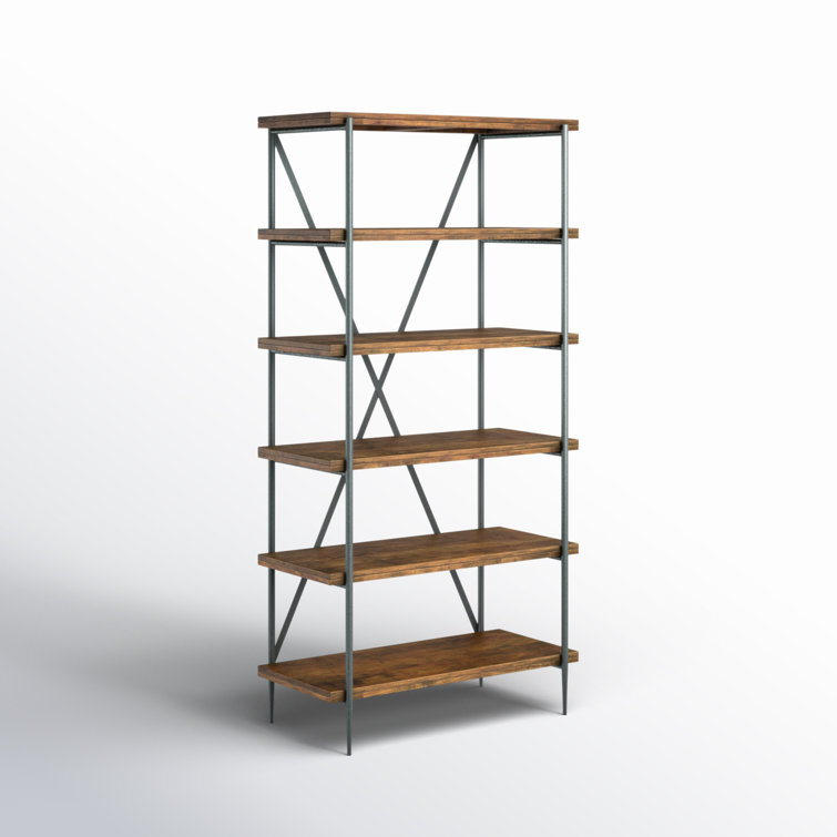 Transitional Bedford Brown Wood Ladder Bookcase with Cubes