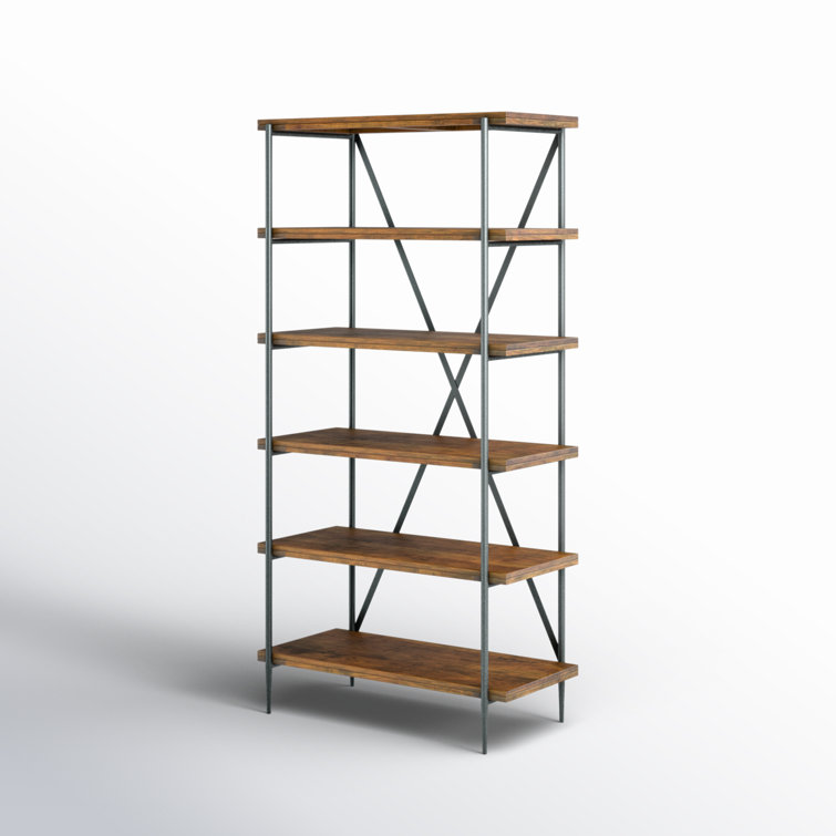 Transitional Bedford Brown Wood Ladder Bookcase with Cubes