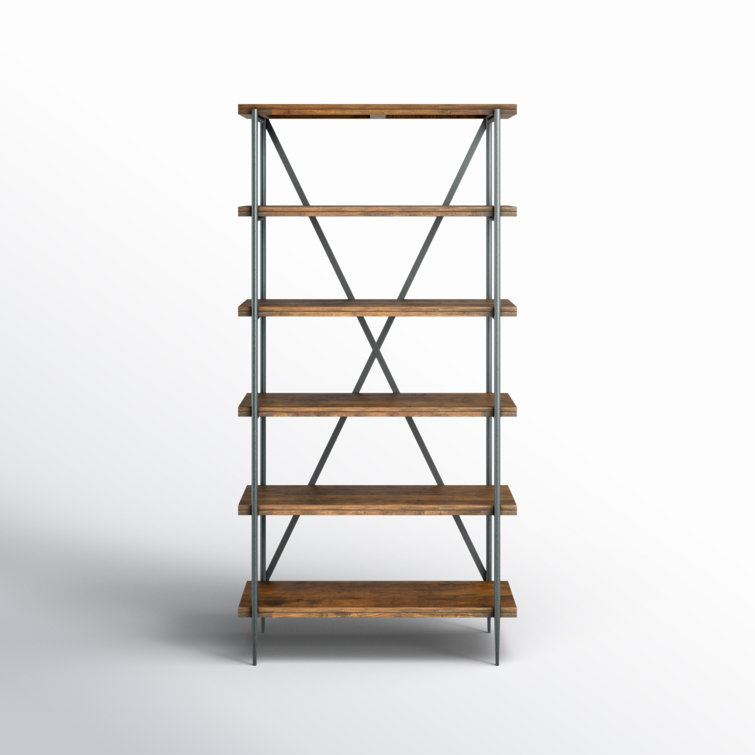 Transitional Bedford Brown Wood Ladder Bookcase with Cubes