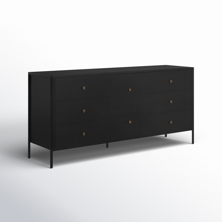Modern Industrial Black Iron 8-Drawer Double Dresser