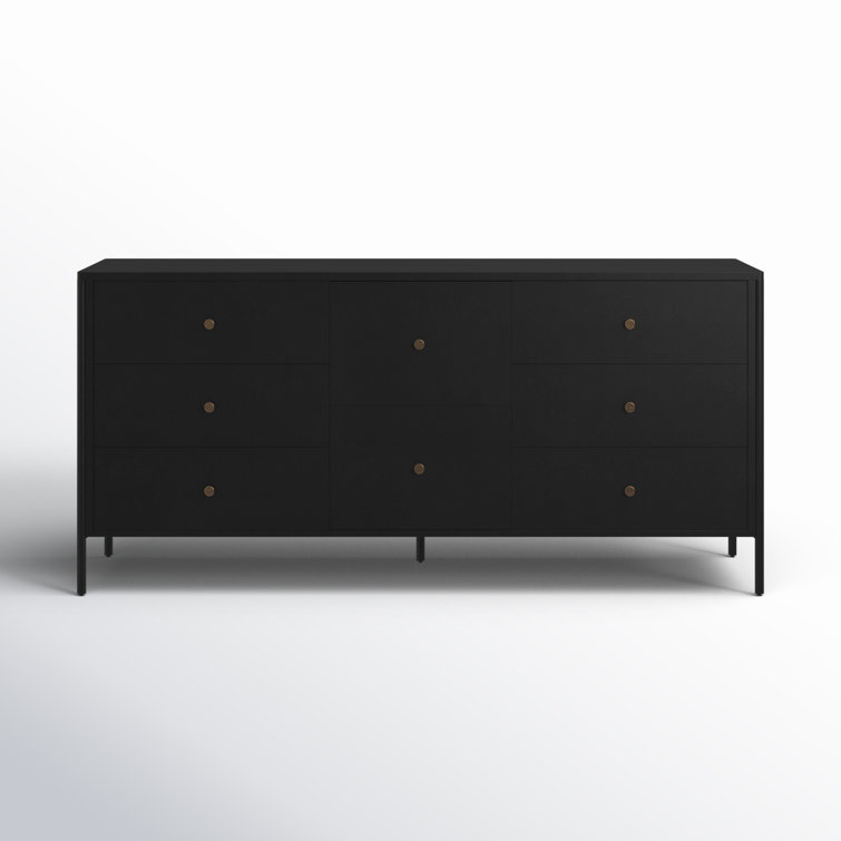 Modern Industrial Black Iron 8-Drawer Double Dresser