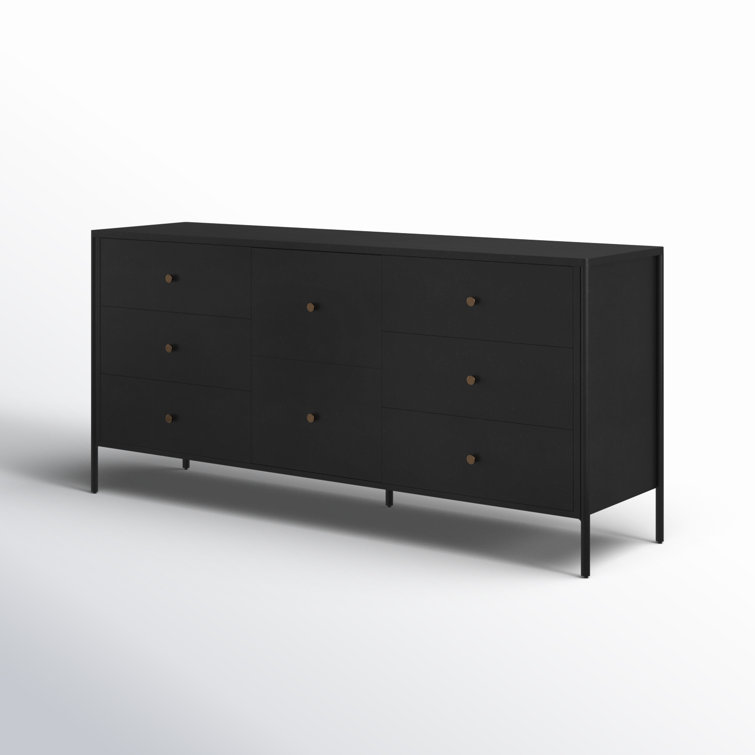 Modern Industrial Black Iron 8-Drawer Double Dresser
