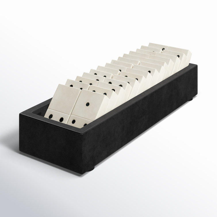 Handmade Alabaster Domino Set in Black Soapstone Tray