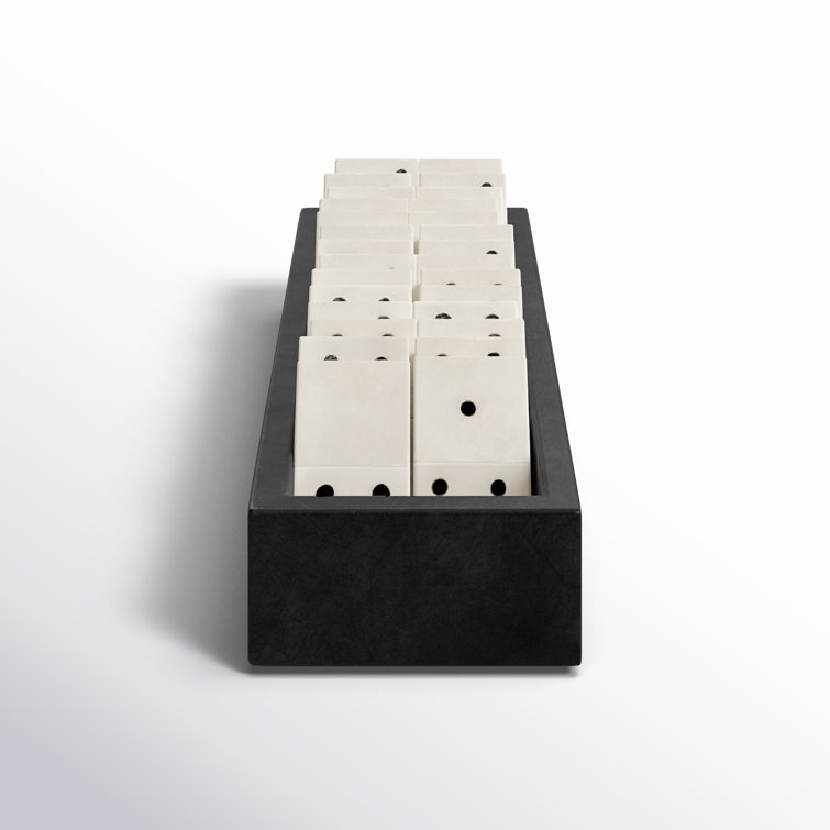 Handmade Alabaster Domino Set in Black Soapstone Tray