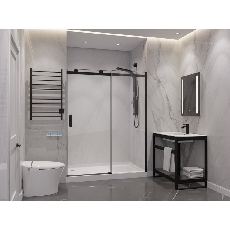 Rhodes Matte Black Frameless Sliding Shower Door with Handle