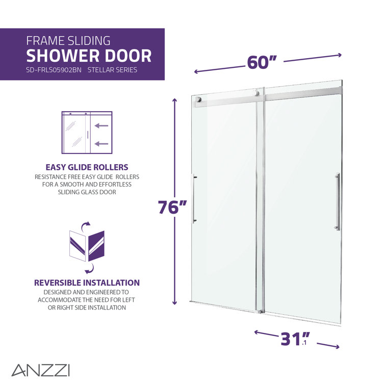 Stellar 60" x 76" Brushed Nickel Frameless Sliding Shower Door