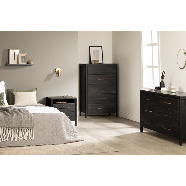 Rubbed Black Vertical Double 5-Drawer Slim Dresser