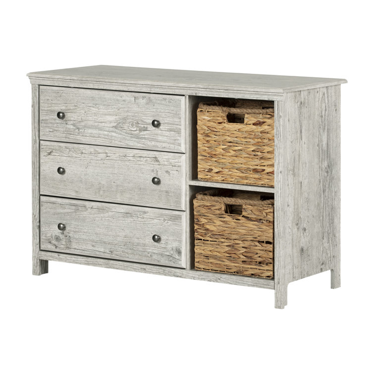 Seaside Pine Cottage-Style 3-Drawer Dresser with Baskets