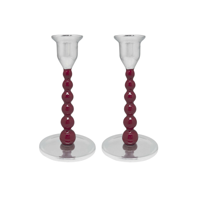 Small Red and Silver Aluminum Candlestick Set