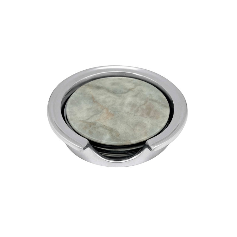 Round Beige Marble and Acrylic Coaster Set with Holder