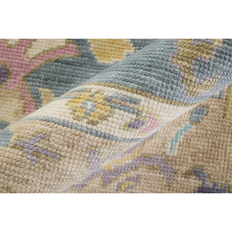 Karina Blue and Beige Floral Wool Runner Rug