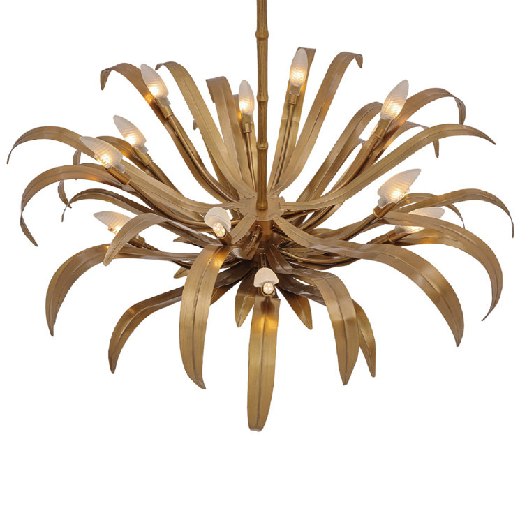 Kagra 12-Light Brass Organic Chandelier with Iron Shade