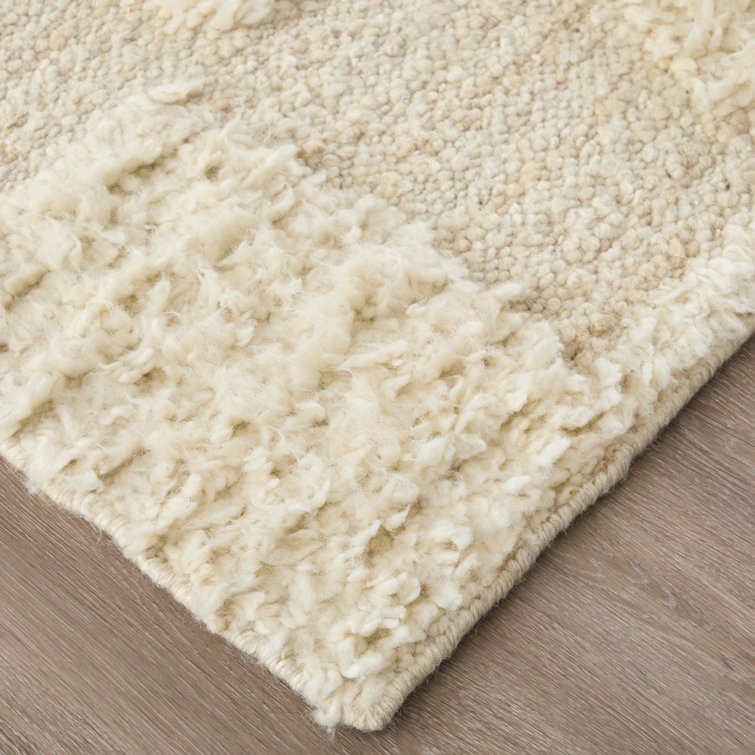 Ivory Geometric Handwoven Wool Rectangular Area Rug 2' x 3'