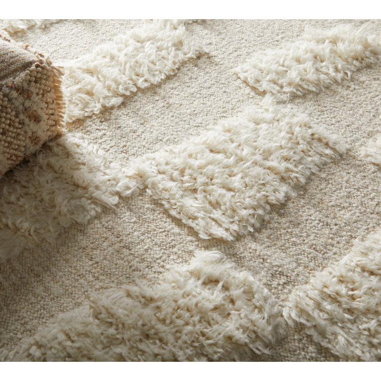 Ivory Geometric Handwoven Wool Rectangular Area Rug 2' x 3'