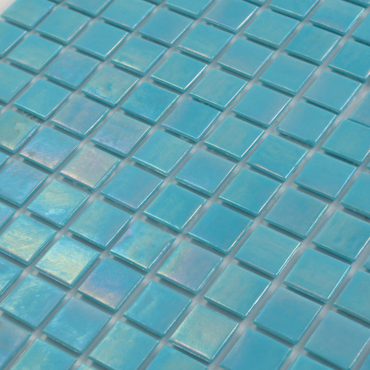 Cyan Blue Iridescent Glass Mosaic Wall and Floor Tile