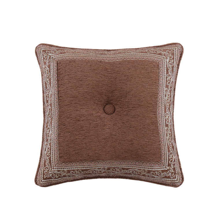 Weston 18" Square Terracotta Polyester Throw Pillow with Button Detail