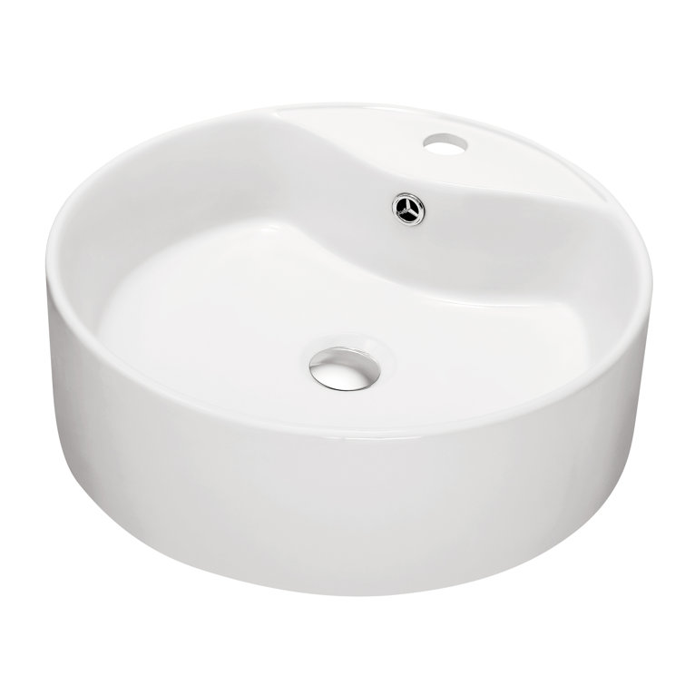 White Round Ceramic Above-Counter Bathroom Sink with Overflow