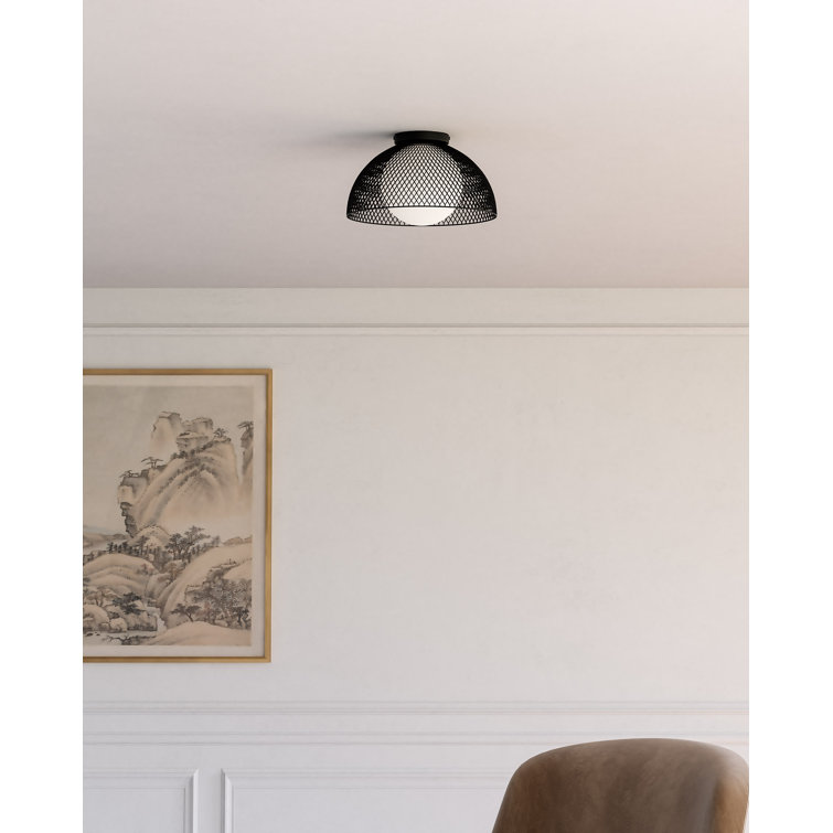 Matte Black Steel and Glass Dome Flush Mount Light