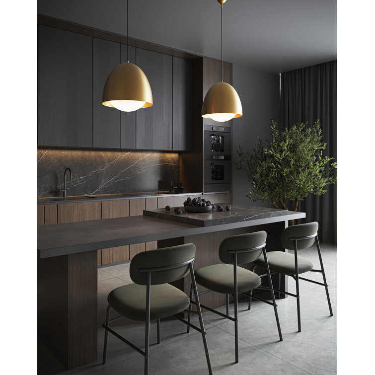 Matte Black and Aged Gold 16" Japandi Glass Pendant Light