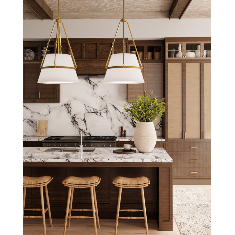 Oliver Aged Gold and White Linen Drum Pendant Light