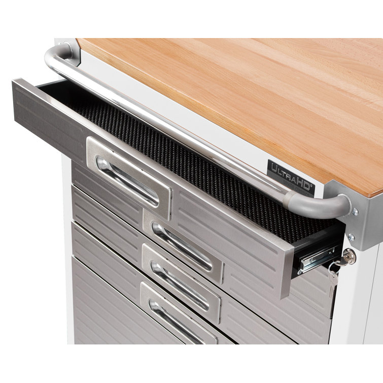 White Heavy-Duty Steel 6-Drawer Rolling Cabinet with Wood Top