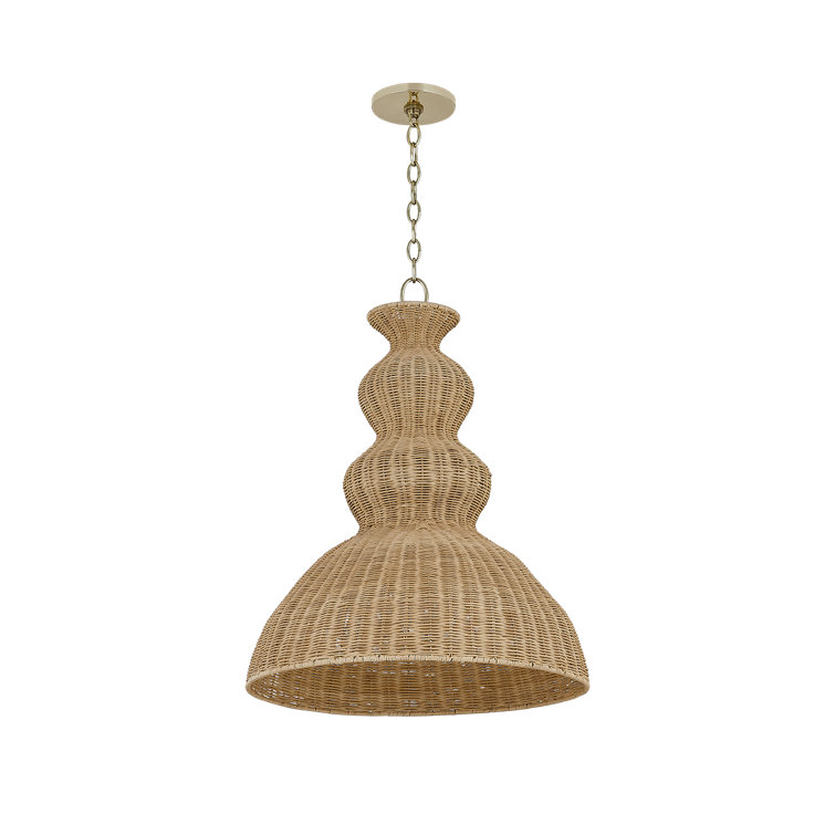 Aged Brass Indoor/Outdoor Pendant with Natural Wicker Shade