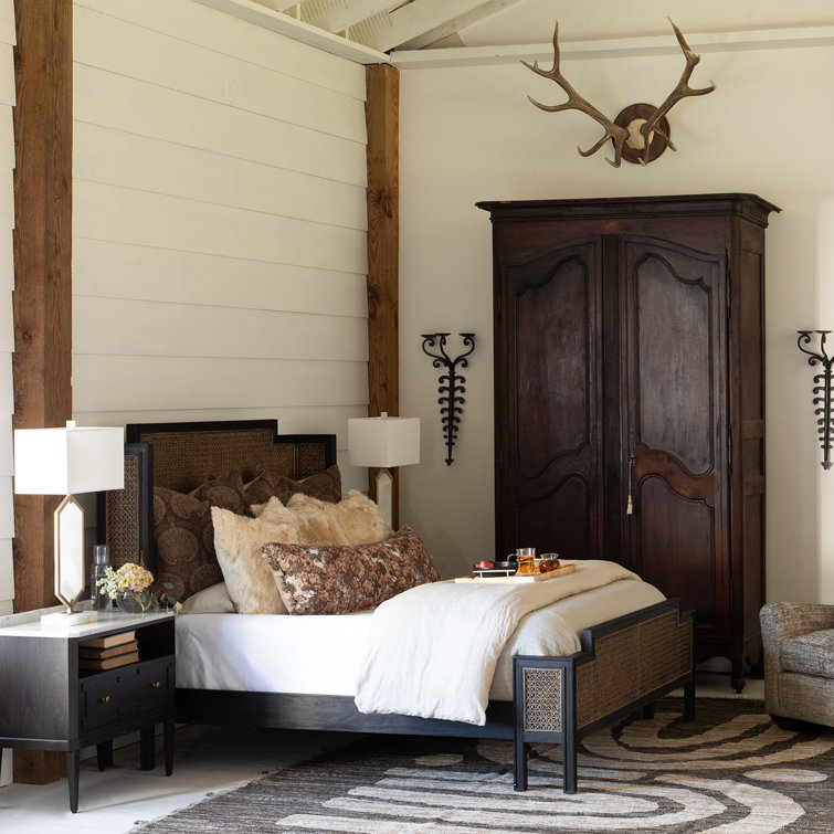 Camille Queen Mahogany and Rattan Bed with Headboard