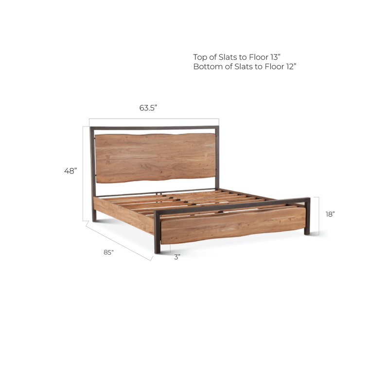 Queen Acacia Wood and Reclaimed Iron Platform Bed with Bookcase Headboard