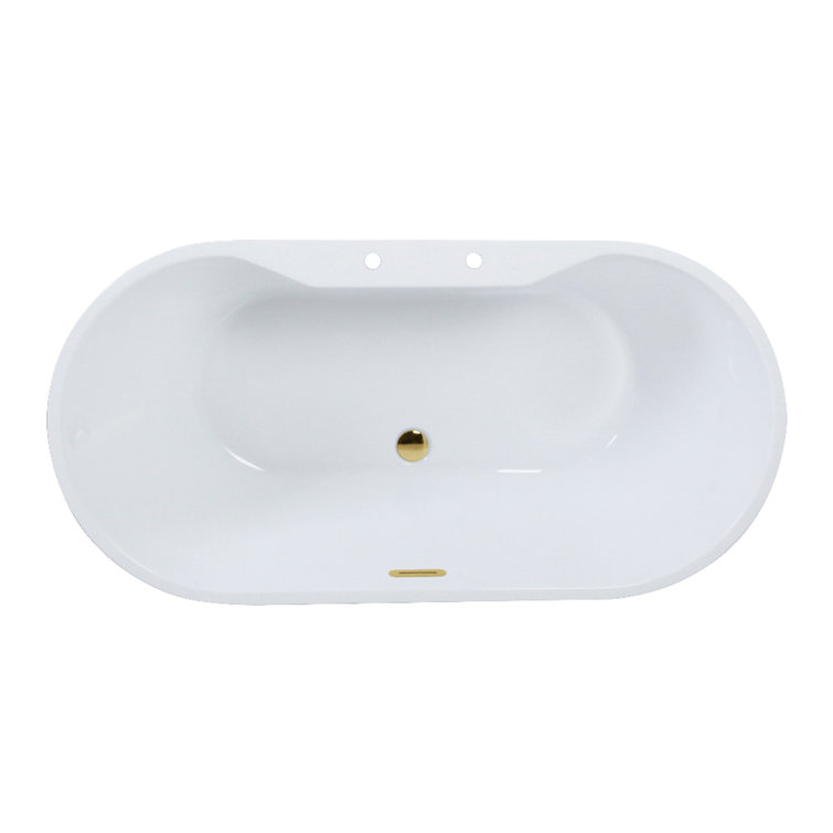 51-Inch White Acrylic Oval Freestanding Tub with Polished Brass Drain