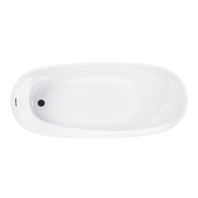 63-Inch White Acrylic Freestanding Oval Bathtub with Matte Black Drain