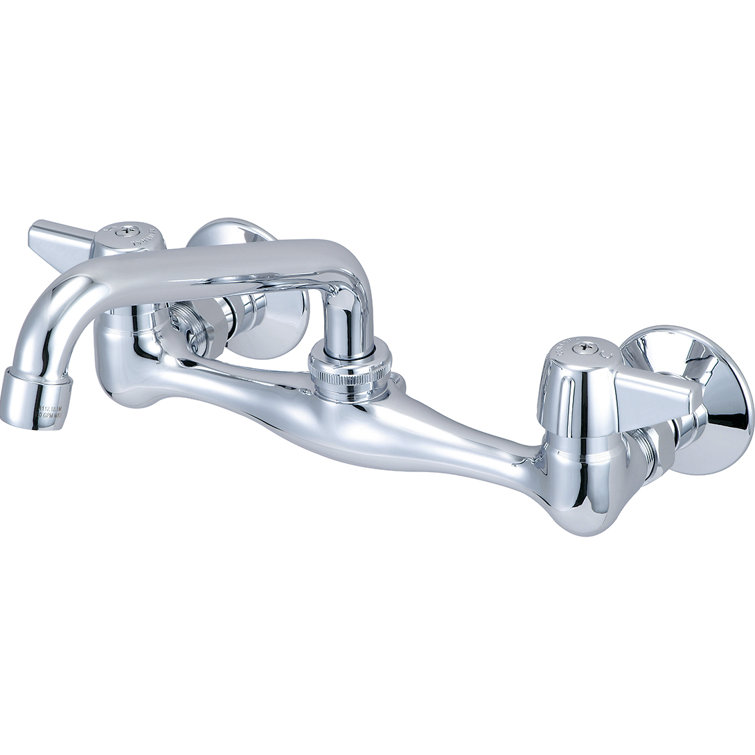 Elegant Dual-Handle Chrome Wall-Mounted Kitchen Faucet with Pull-Out Spray