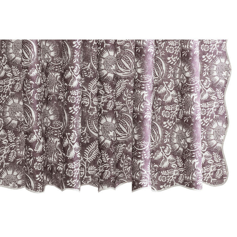 Thistle Floral Linen Shower Curtain with Scallop Edge