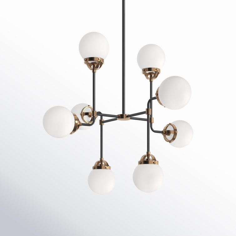 Satin Brass Midnight Elegance 8-Light Chandelier with Etched Glass