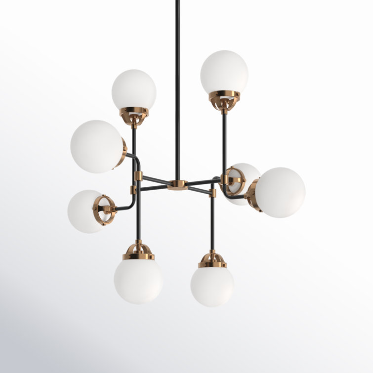 Satin Brass Midnight Elegance 8-Light Chandelier with Etched Glass