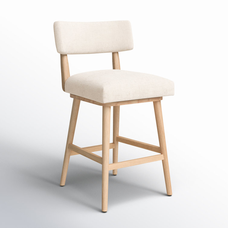 Natural Wood Swivel Counter Stool with Upholstered Seat