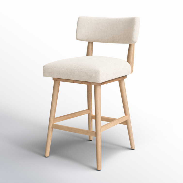 Natural Wood Swivel Counter Stool with Upholstered Seat
