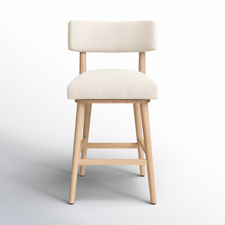 Natural Wood Swivel Counter Stool with Upholstered Seat