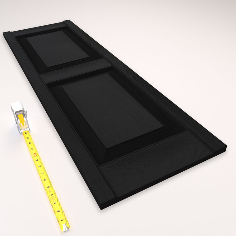 Black Vinyl Raised Panel Shutters with Installation Hardware, 14.75"W x 43"H