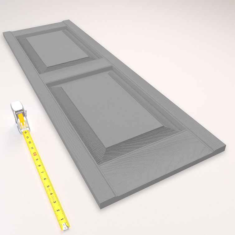 Gray Raised Panel Vinyl Shutters with Paintable Finish, 14.75"W x 71"H