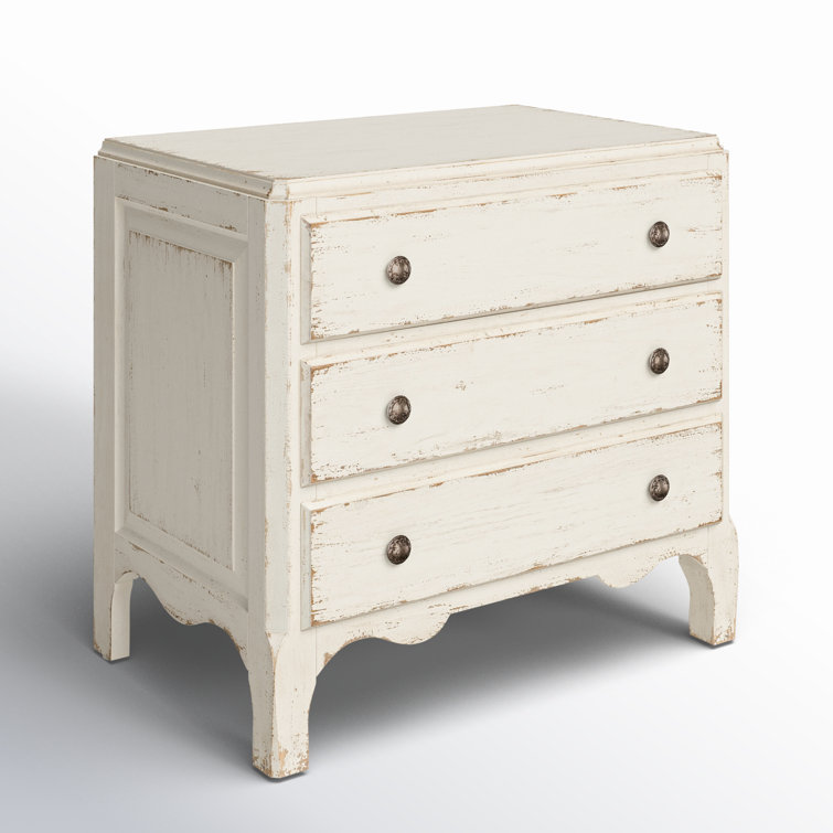 Rustic Cream and Brown 3-Drawer Nightstand