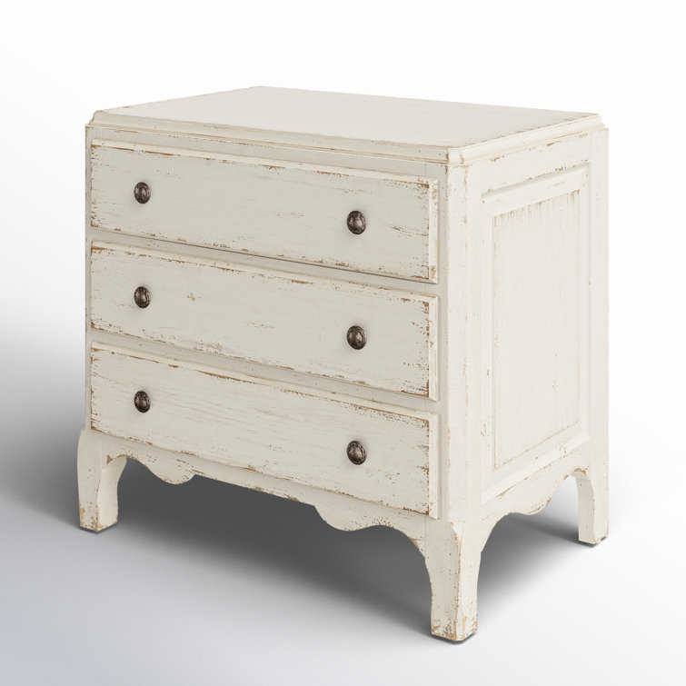 Rustic Cream and Brown 3-Drawer Nightstand