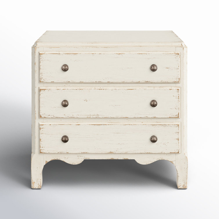 Rustic Cream and Brown 3-Drawer Nightstand