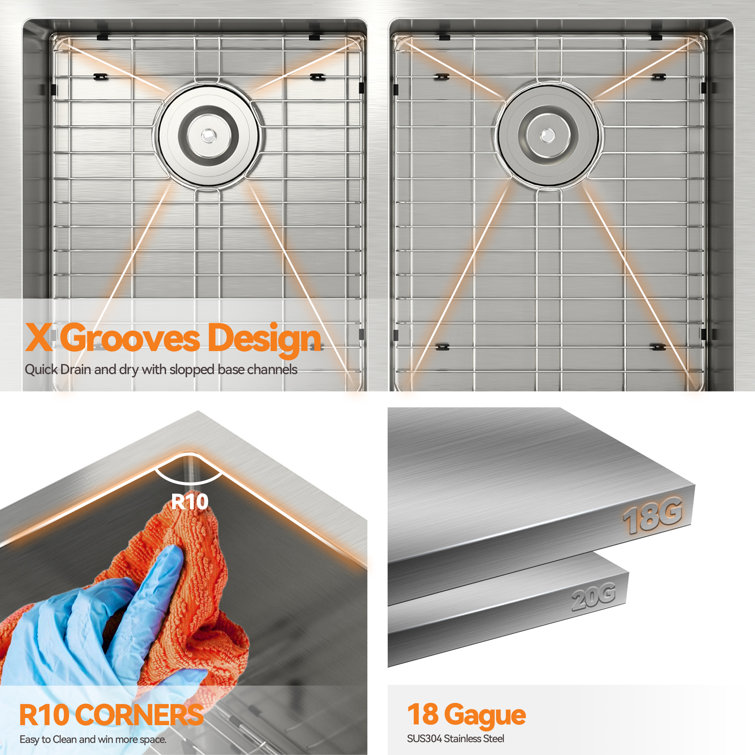 33'' Stainless Steel Double Bowl Drop-In Kitchen Sink